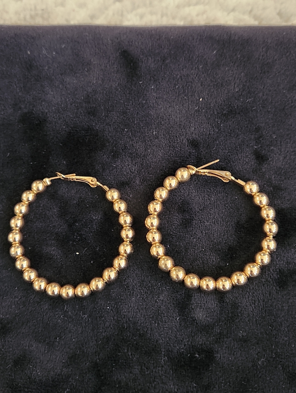 Gold Beaded Hoop Earrings - Women's Fashion Jewelry